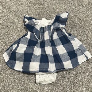 Mud Pie Blue and White Plaid and eyelet bodysuit dress 3-6‎ months